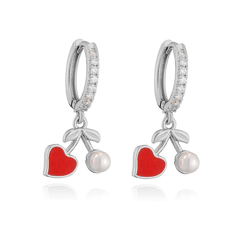 HECHENG,Fruit Party Sweet Cute Strawberry Cherry Shape Pendant Brass Earrings Women's Fashion Jewellery 1 Pair