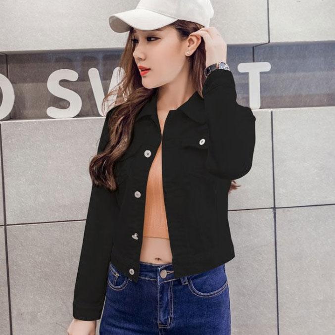 Dámské jarní a podzimní klopa jednobarevné ležérní denim knoflíčky sako velká velikost ležérní streetwear krátká bunda cardigan