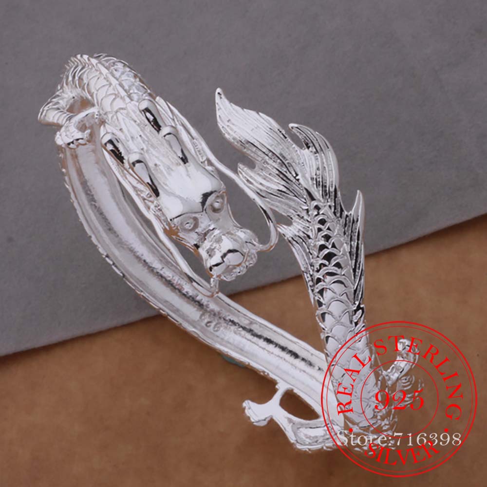 

Настоящие серебряные мужские браслеты, браслеты, изящные открытые браслеты-манжеты с драконом для мужчин, подарок на день святого Валентина для влюбленных на день рождения /adagw