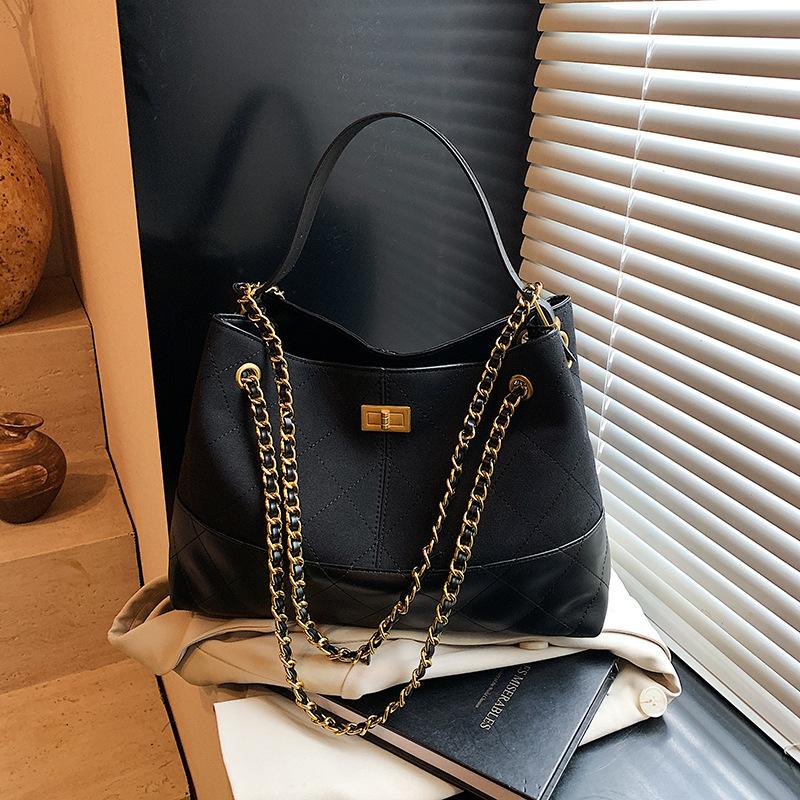 New high-end fashion embroidery thread contrasting color tote bag portable shoulder crossbody trendy women's bag