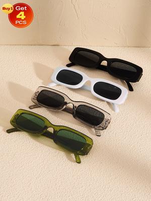 4PCS Rectangular Frame Women Sunglasses Daily Life For Men Vacation Outfits Fashion Glasses.