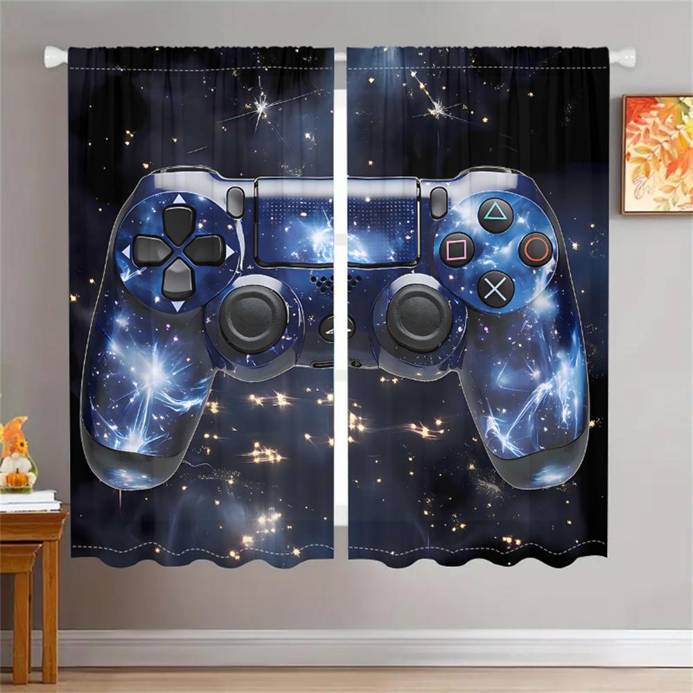 2 Stück Galaxy-Themenvorhänge Gamecontroller Sternenmuster Kinderzimmer Arbeitszimmer Sonnenschutz Gaming-Stil Dekor Vorhänge