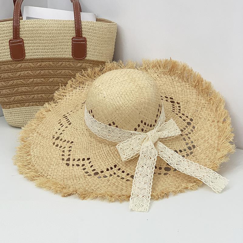 Big Edge Hat Women's Summer Vacation Wind Raffia Straw Hat Big Brim Sunshade Sunscreen Burr Edge Temperament Beach Hat