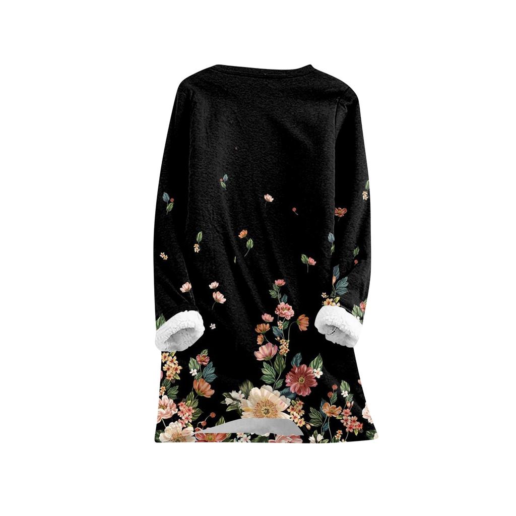 Women's Fashionable Printed Round Neck Long Sleeved Plush Warm Pullover Top