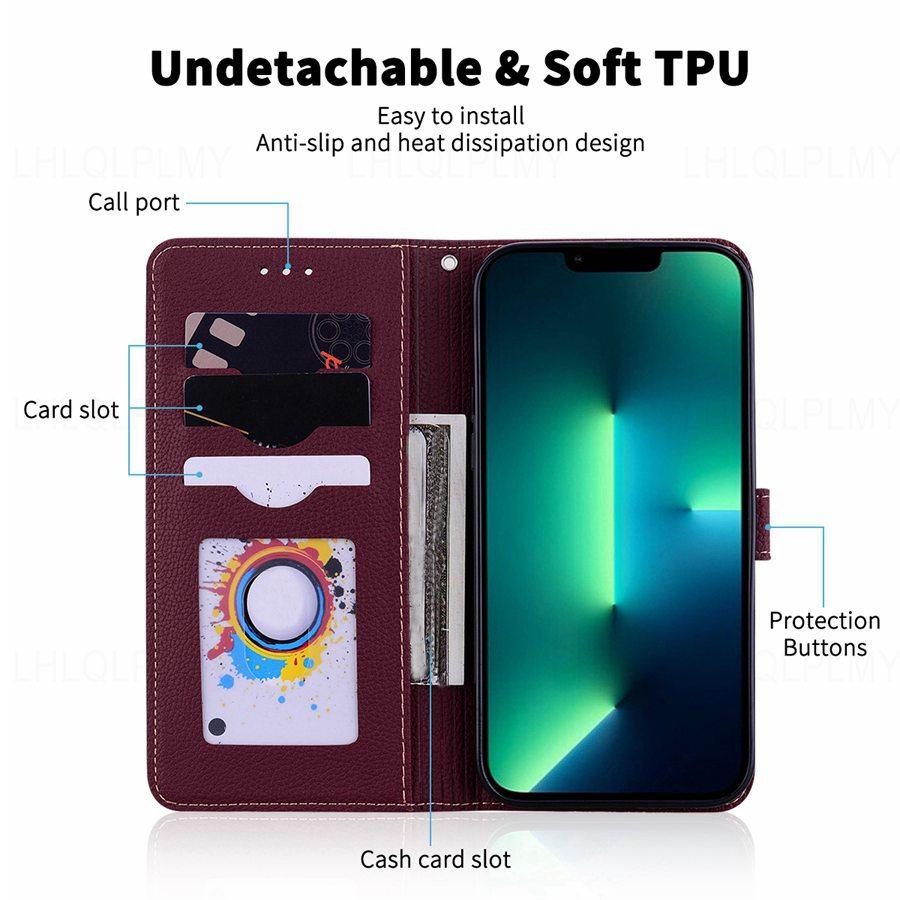 Custodia a libro in pelle con texture litchi per Vivo Y21D V60 Lite Y21 V30 V40 Y28 5G V27 V29 Y36 Y31 Y20 Y33S Y19 Y17S Y16 Y35 Y27 Y29 Y04 Copertura paraurti portafoglio