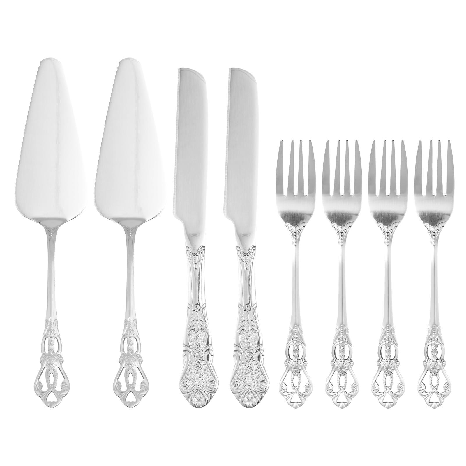 

8Pcs Cake Knife Fork and Server Set Stainless Steel Exquisite Wedding Cake Cutting Set Silver/Gold for Wedding Birthday Supplies