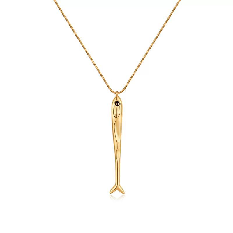 

Stainless Steel Long Fish Pendent Necklace for Women Dainty Snake Bone Chain Sardine Fish Necklace Minimalist Waterproof Jewelry