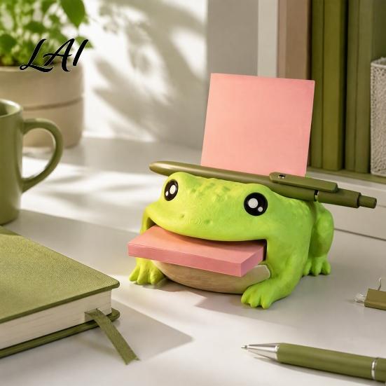 Desk Organizer Frog Note Holder Creative with Pen Stand And Memo Teacher Gift Dispenser Cute Animal Stationery Storage Case for Office Home