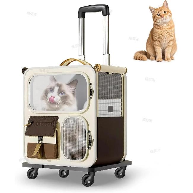 Travel Rolling Pet Handbag With Wheels For Large Cats Small Dogs Under 10kg Convenient Carrier For Walking And Camping