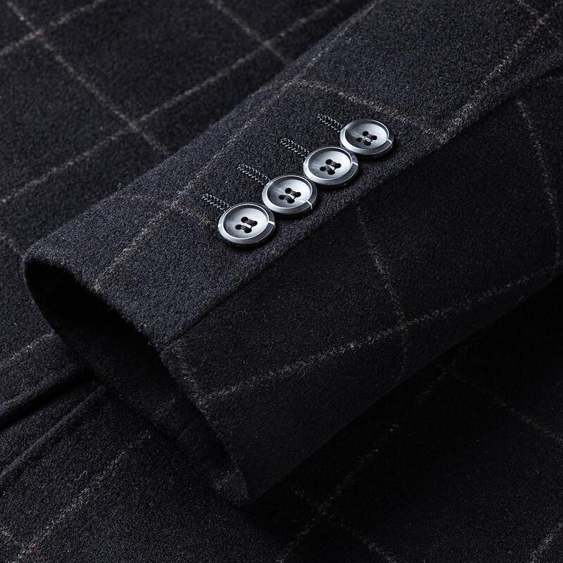 FAPAI Men's Merino Wool Plaid Mid-Length Overcoat