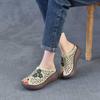 Mode 6cm Echtleder Applikationen Blume Keil Slipper Plateau Sandalen Peep Toe Mode Damen Hollow Mode Sommerschuhe