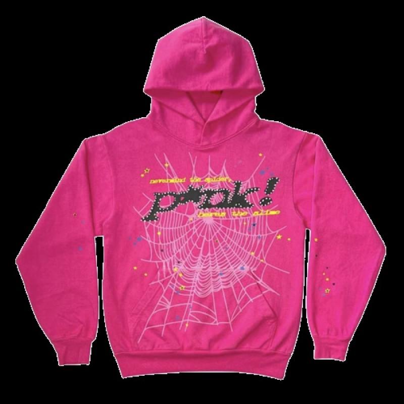 Conjunto de Moletom Sp5der Rosa V2 Feminino Streetwear Algodão Mesclado Oversized Conjunto de Treino Duas Peças Com Estampa