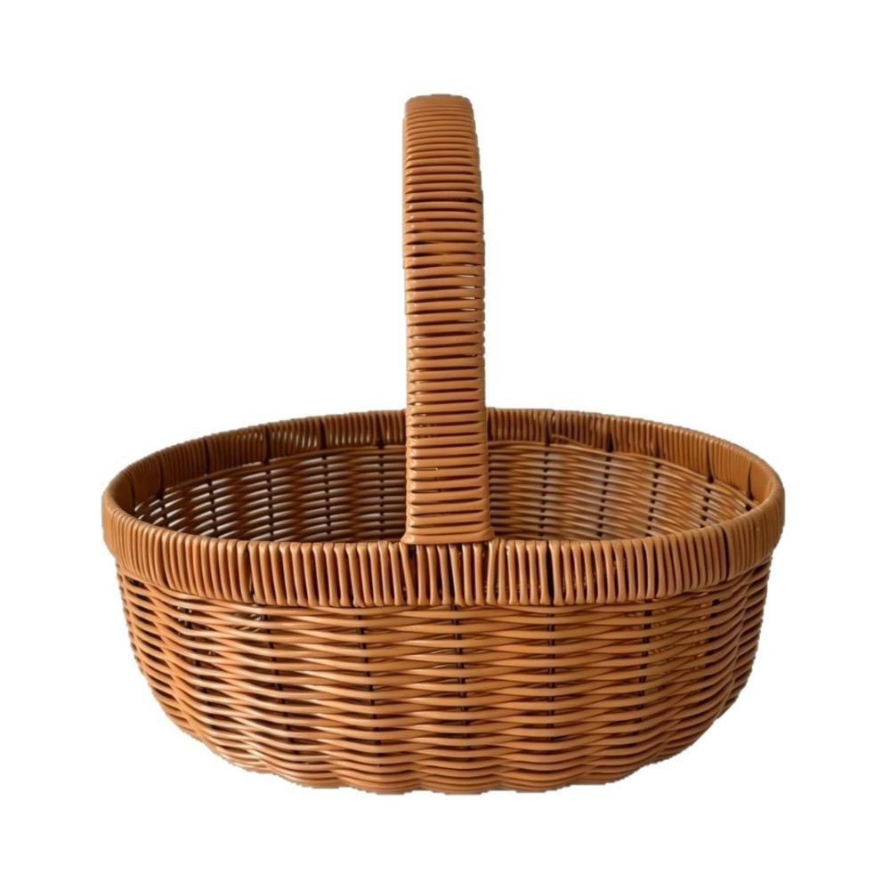 Large Capacity Imitation Rattan Basket Handwoven Storage Basket Picnic Basket  Picnic Use 14.57x12.20x14.96 in