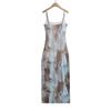 Pure Desire for Heart Smudging Printing Waist Suspender Skirt Women's Summer Sexy Tight Split Mesh Dress