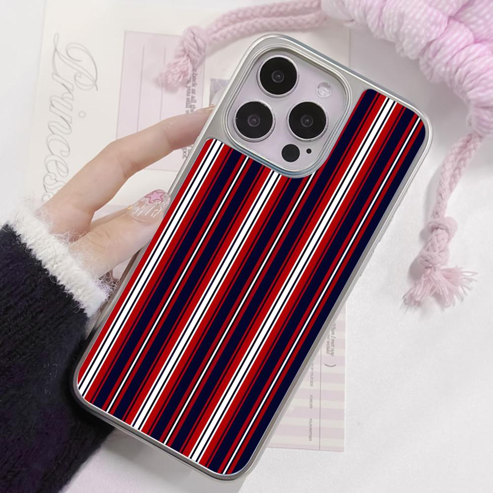 Red Blue Stripe Mobile Phone Case for iPhone 17 16 15 14 13 12 11 Air Pro Max Plus Silver Plating Colorful Cover Luxury Pretty