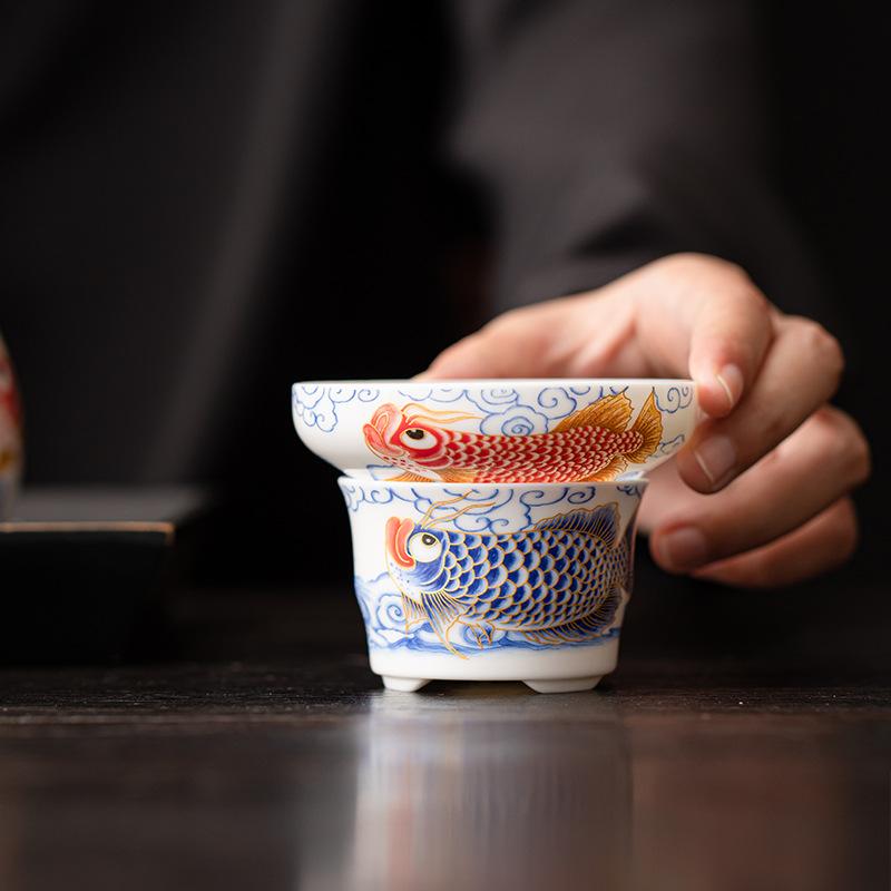 Suet Jade Porcelain, Arowana All-ceramic 100-hole Tea Leak Set, Kung Fu Tea Set Accessories, Tea Filters, High Value and High-end