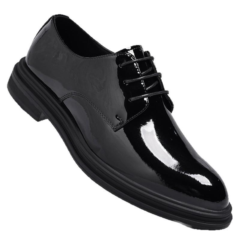 Men's Leather Shoes Men's Formal British Black Suit Shoes Breathable Patent Leather Glossy Shoes Korean Version Single Shoes