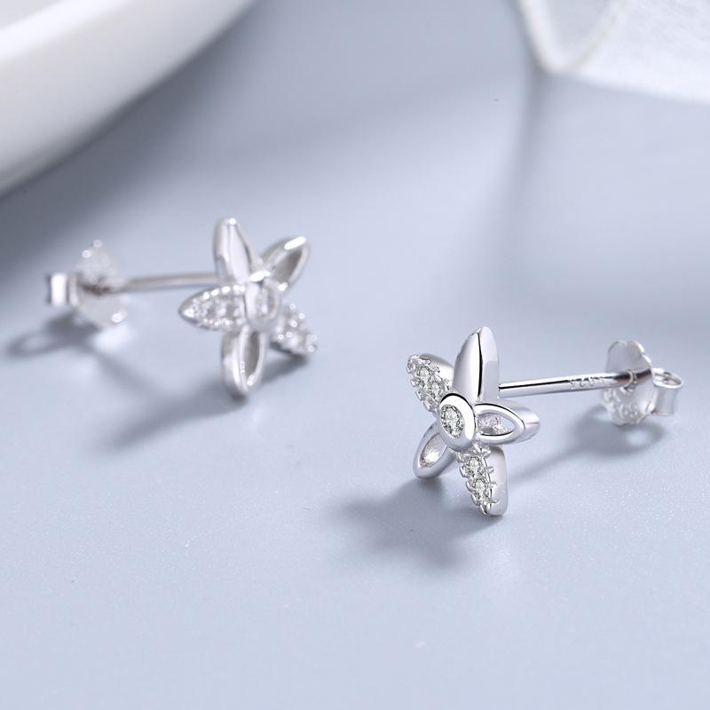 S925 Sterling Silver Korean Style Flower Earrings Simple and Fresh Female Earrings Student Anti-Allergy Earrings Silver Accessories