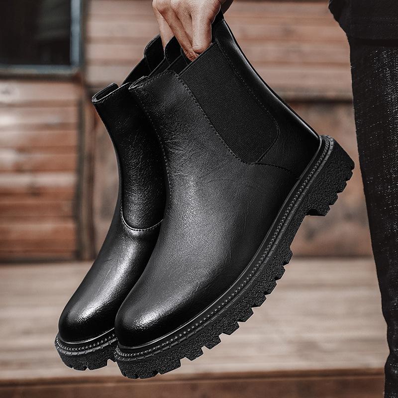 

Чоботи великого розміру, осінні та зимові шкіряні чоботи челсі, чоловічі чоботи, шкіряні рукави, короткі чоботи, флісові теплі туфлі 46