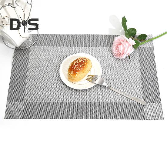 

Коврик под столовый прибор из плетеного винила, термостойкий ПВХ-коврик, нескользящий, моющийся, защищает стол от ожогов и пятен, обеденные коврики для дома, ресторана, бара чёрный/серебряный