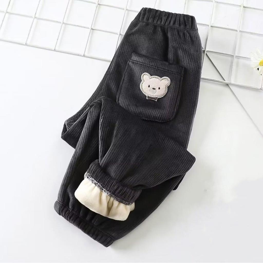 Kids Warm Pants Autumn Winter Girls Thicken Trousers Baby Boys Cute Bear Print Children Casual Harem Pants