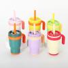 14oz Color Block Straw Cup for Kids - Stainless Steel Thermos with Handle