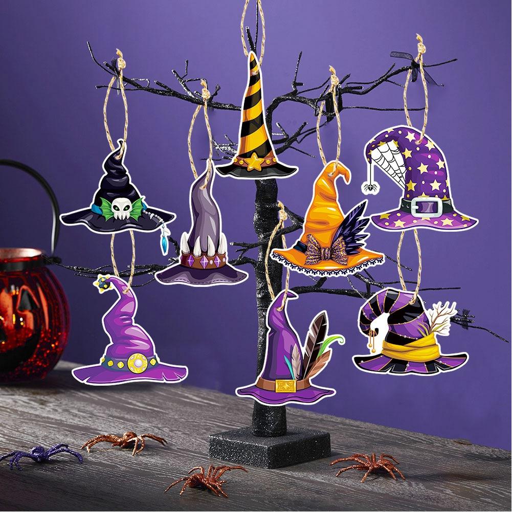 8 Pcs Halloween Hanging Witch Hat Pendant, Halloween Witch Hat Costume Accessories, Party Decorations, Witch Hat Hanging, Indoor Outdoor Halloween Dec