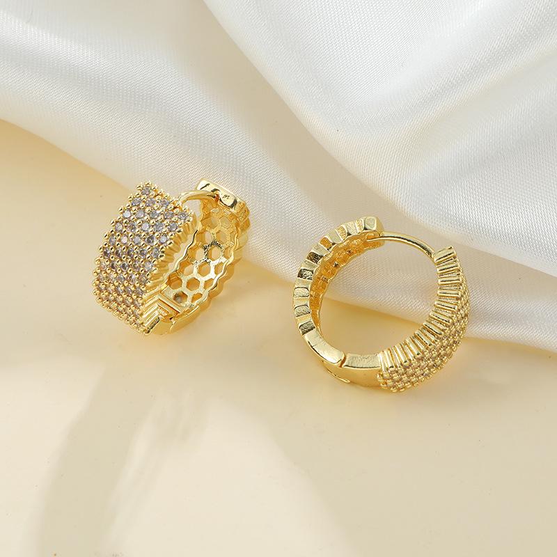 Huazi Style Zircon Stud Earrings for Women - Gold-Plated, Non-Fading Luxury Jewelry