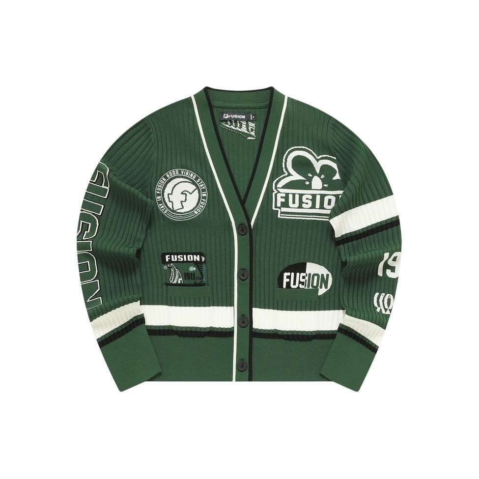 Fila Fusion Printed Letter V-Neck Single-Breasted Long Sleeve Knit Sweater Women sweater Modi-Green T11W422401F-GN