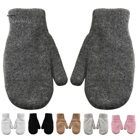 Adults Mittens 1 Pair Women Double-layers Cute Stretchy Soft Thickened Cold Female Resistant Solid Color Autumn Winter Girls Gloves for Riding