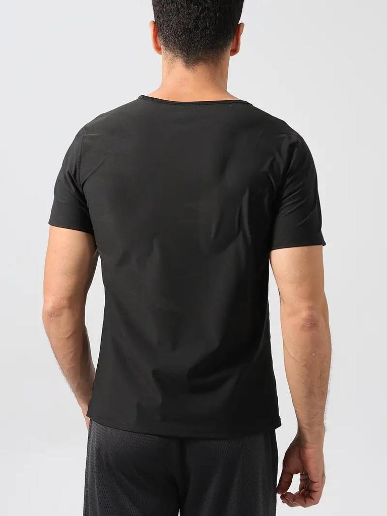 Men's Short Sleeve Sweat-Inducing Body Shaper: Plus Size Waist Trainer and Fitness Abdomen Control Suit