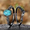 Luxury European and American New RING Alloy Inlaid Turquoise Ring, Electroplated Gun Black Women's Engagement Ring