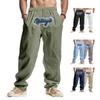 Men's Linen Loose Wide Leg Hip Hop High Street Trend Washed Embroidered Jogging Casual Sports Pants