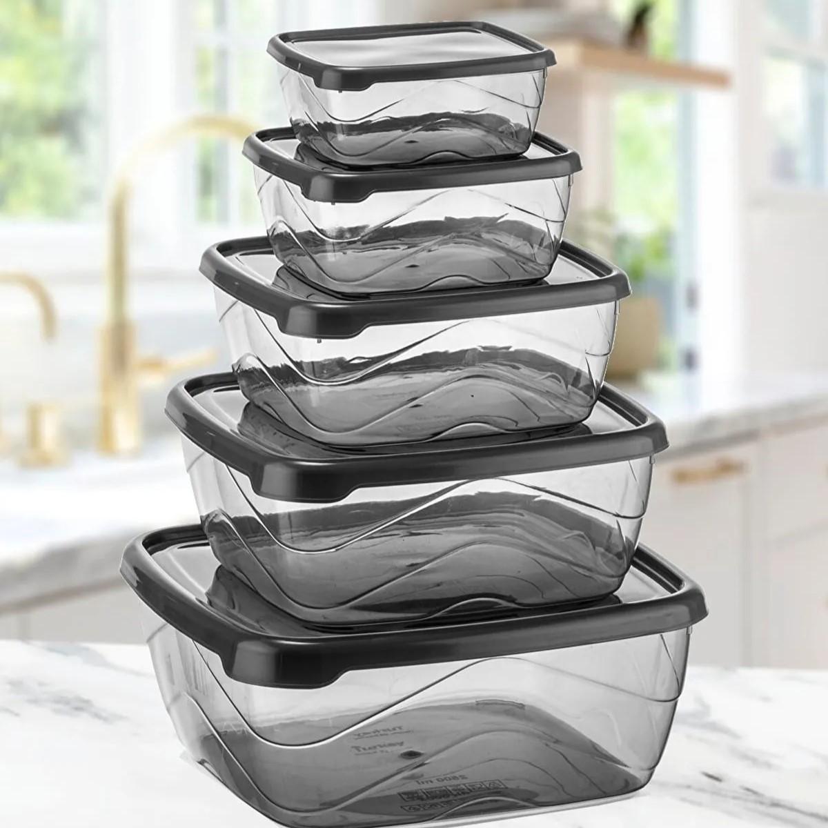 

Stylish and Practical 5-Piece Rectangular Storage Container Set - Airtight Lids, Microwave and Fridge Safe, Perfect for Food Storage