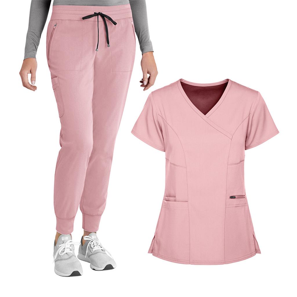 Women's Loose And Comfortable V-neck Short Sleeved Workwear With Top And Beauty Suit Set