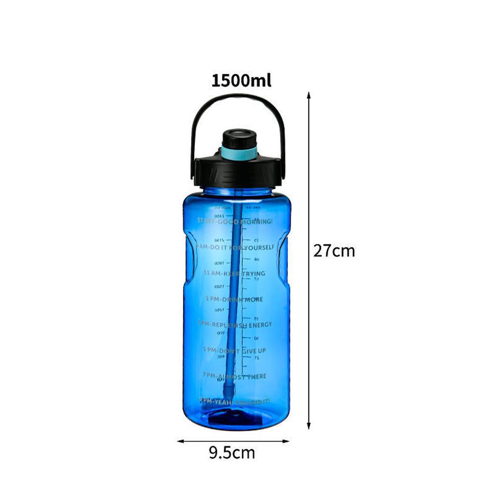 101Oz/50Oz Drinking Bottle with Time Marker 2 In 1 Straw and Lid BPA Free Heat Resistant Gym Water Bottle with Carrying Strap