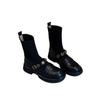 Fashion Elastic Knitted Short Boots Women's Round Toe Thick Bottom Metal Buckle Retro College Style Autumn Winter Fashion Casual Boots