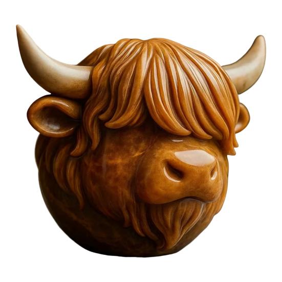 Yousheng Highland Cow Stone Resin Highland Cow Head Ornament Decorative Scottish Cow Collectible for Home Office Farmhouse Desk Shelf Decoration