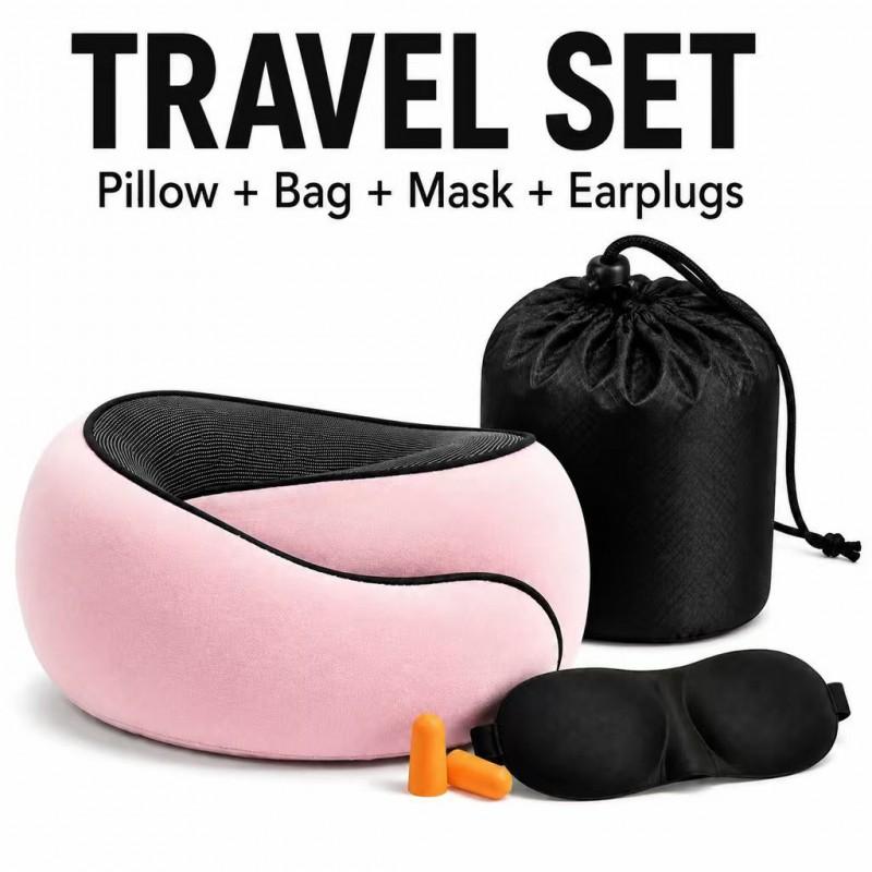 Memory Foam Travel Neck Pillow U-Shaped Airplane Sleep Office Car Use Portable Foldable With Carry Pouch