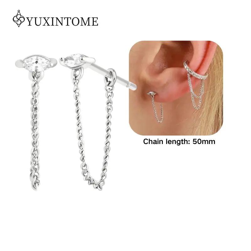 925 Silver Ear Needle Crystal White Zircon Silver Series Tassel Drop Earrings Luxury Fashion Party Jewelry Accessories