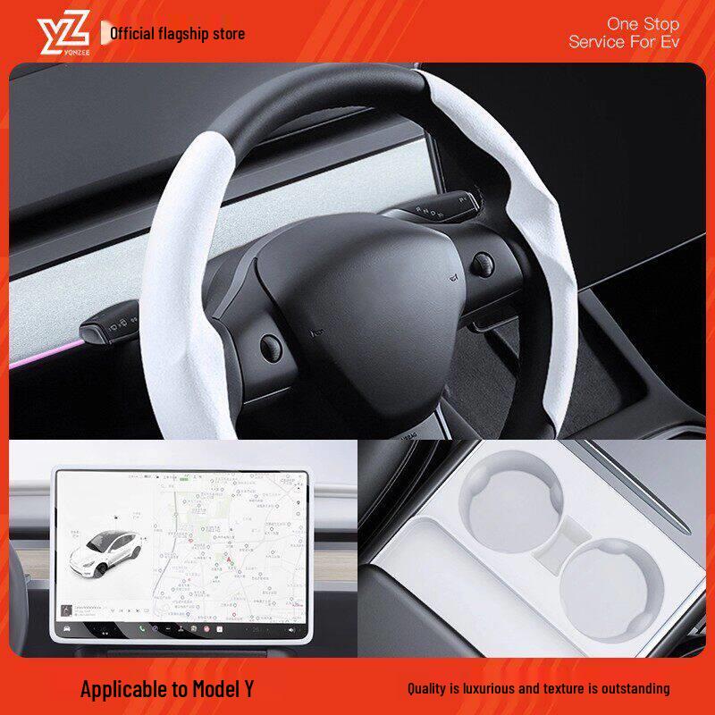 YZ Refresh Version Steering Wheel Cover for Tesla Model 3/Y - Winter White Decoration