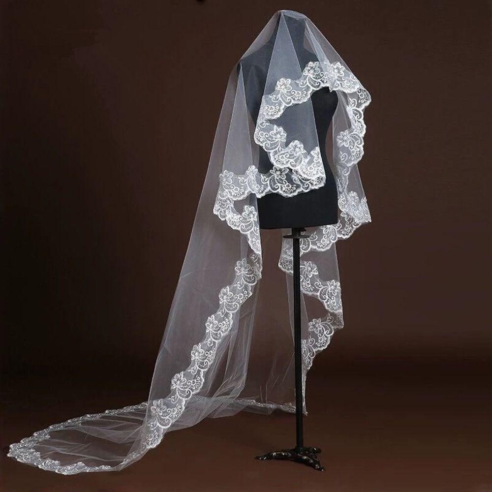 Lace Embroidery Edge Tulle Bride Veils White Ivory Wedding Veil New Photo Veil