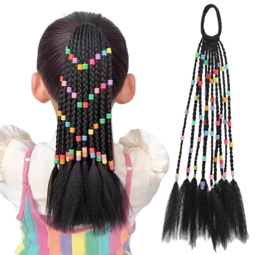 Cute Kids Braided Hair Rope Natural Girls Ponytail Headbands Children Wig Braids  Daily Use