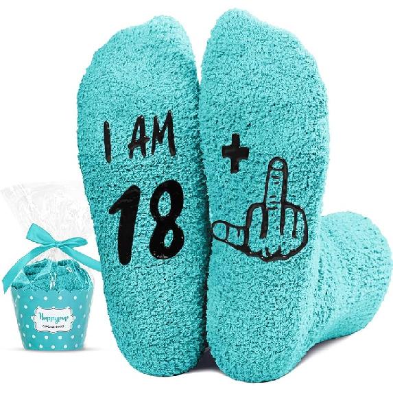 HAPPYPOP 19 Year Old Birthday Gifts - Socks Gift Ideas for 19th Birthday Girl Boy Male Fuzzy I Am 18+1 Green