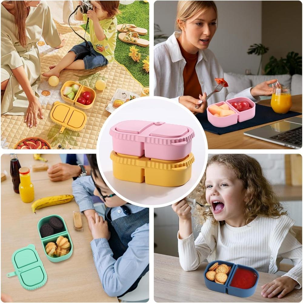 Premium Silicone Reusable Snack Containers,Double Compartment Snackle Box,Leakproof Sauce and Salad Box, for,Picnics,Office