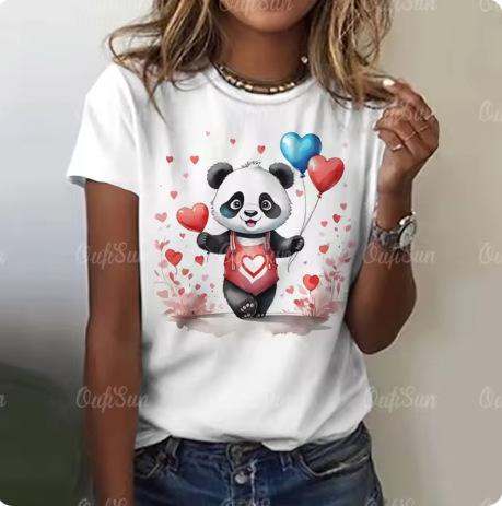 Cartoon panda pattern women's T-shirt O-neck short-sleeved T-shirt loose jumper summer women's fashion street
