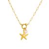 18K Gold Plated Starfish Shell Pearl Paperclip Chain Necklace, Boho Beach Pendant Necklace for Women, Summer Jewelry