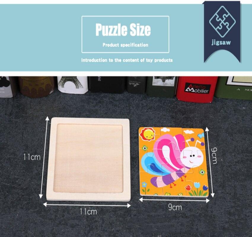 3pcs Puzzle Piece Wooden Children Cartoon Animal Pattern Puzzle Toy For Early Childhood Education 3-7 Years Old