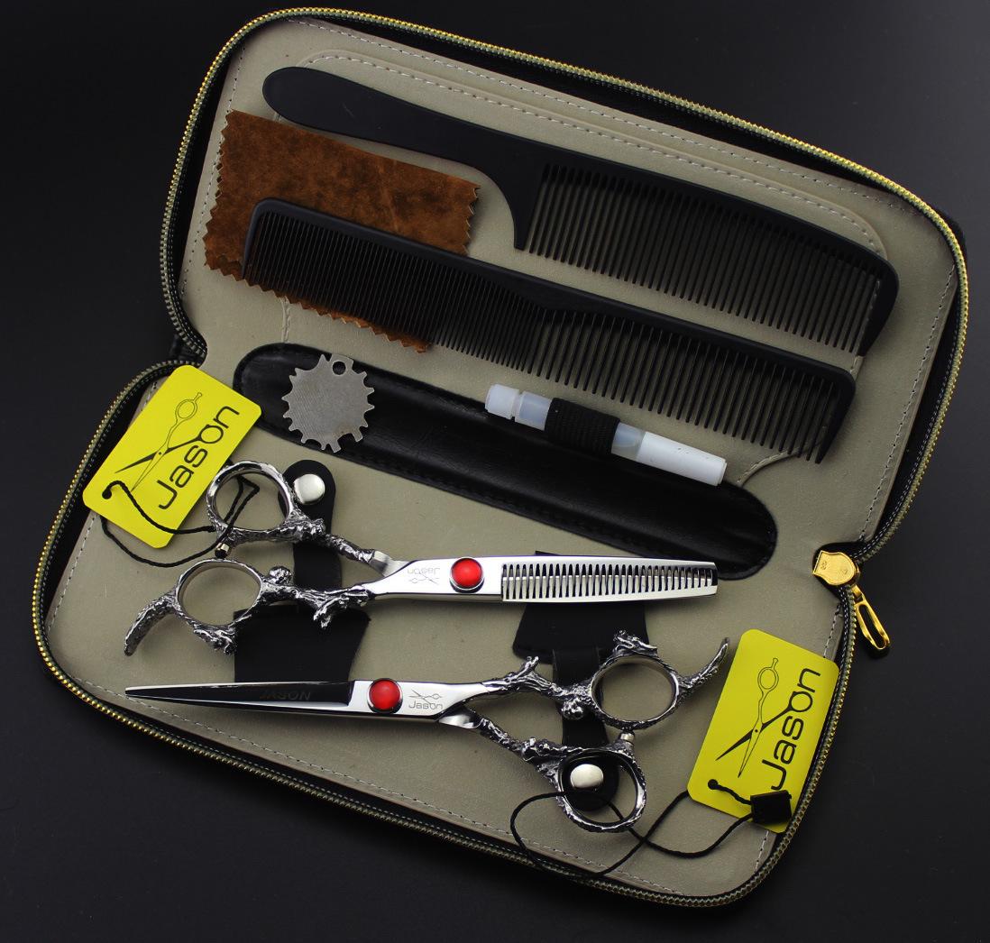 JASON Dragon Handle Hairdressing Scissors Set: HE-01 Straight & Thinning Shears