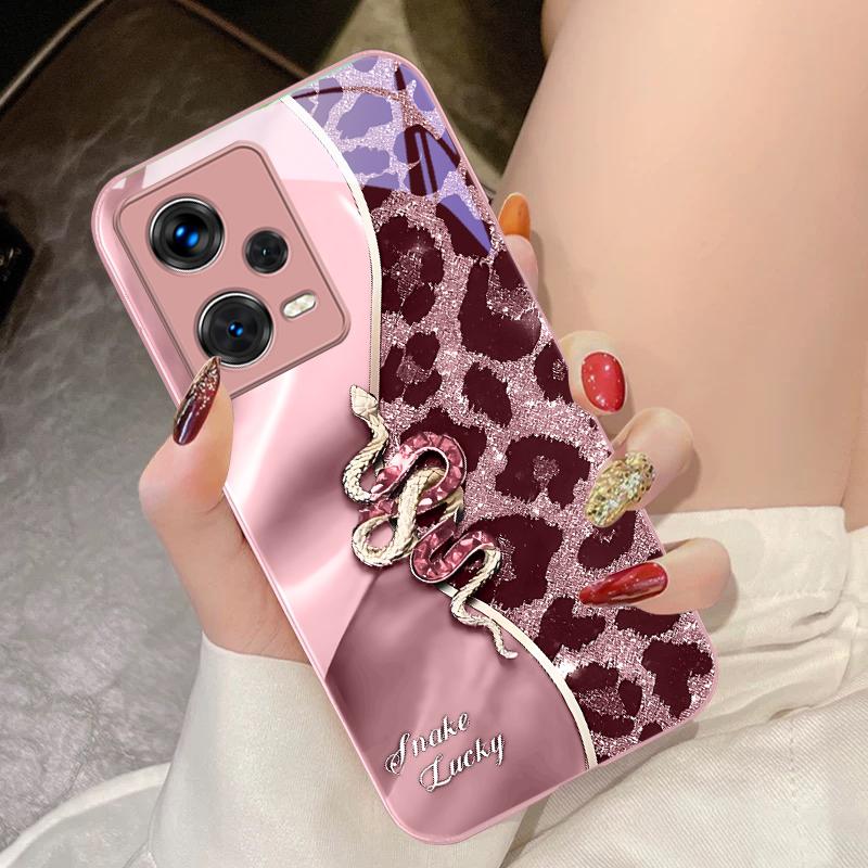 Wężowa Różowa Do Xiaomi 14 Ultra 13 Lite Redmi Note 13 11 Pro 12 Plus Poco X6 3 Pro F4 6 GT Hartowane Etui Na Telefon